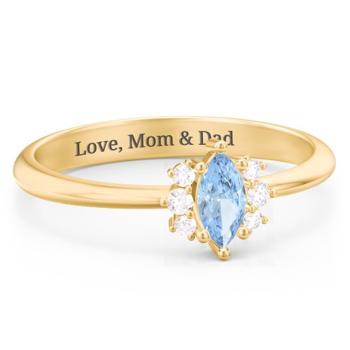 Marquise Birthstone Ring with Accents – 18K Gold Plated Silver with Blue Topaz and White Premium Zirconia
