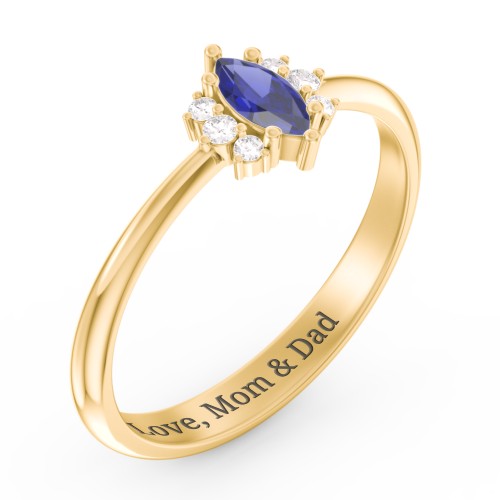 Marquise Birthstone Ring with Accents – 10K Yellow Gold with Blue Sapphire and White Premium Zirconia