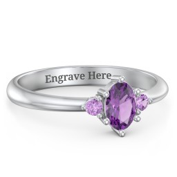Oval Birthstone Ring with Accents in 925 Sterling Silver with Amethyst