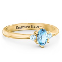 Oval Birthstone Ring with Accents in 18K Gold Plated Silver with Blue Topaz
