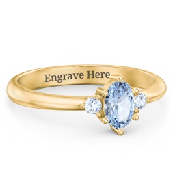 Oval Birthstone Ring with Accents in 18K Gold Plated Silver with Aquamarine