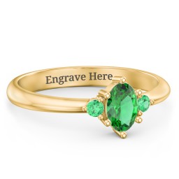 Oval Birthstone Ring with Accents in 18K Gold Plated Silver with Emerald