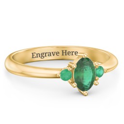 Oval Birthstone Ring with Accents in 18K Gold Plated Silver with Emerald