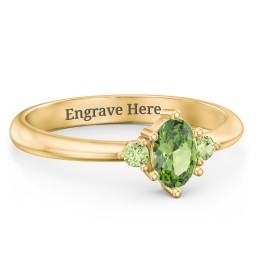 Oval Birthstone Ring with Accents in 18K Gold Plated Silver with Peridot