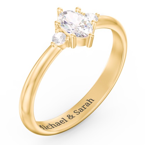 Oval Birthstone Ring with Accents – 18K Gold Plated Silver with Cubic Zirconia