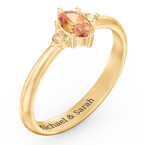 Oval Birthstone Ring with Accents – 18K Gold Plated Silver with Citrine