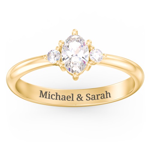 Oval Birthstone Ring with Accents – 18K Gold Plated Silver with Cubic Zirconia