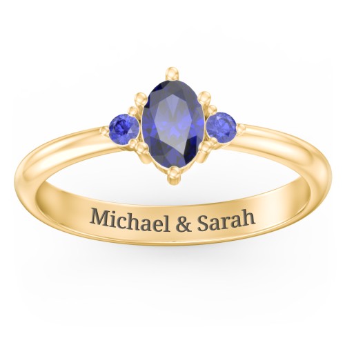 Oval Birthstone Ring with Accents – 18K Gold Plated Silver with Blue Sapphire