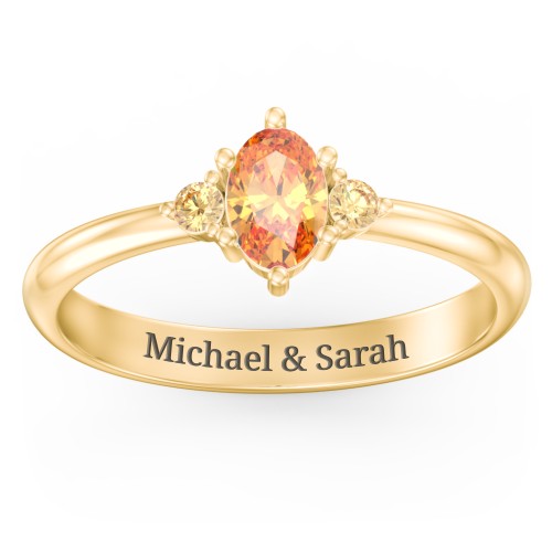 Oval Birthstone Ring with Accents – 18K Gold Plated Silver with Citrine