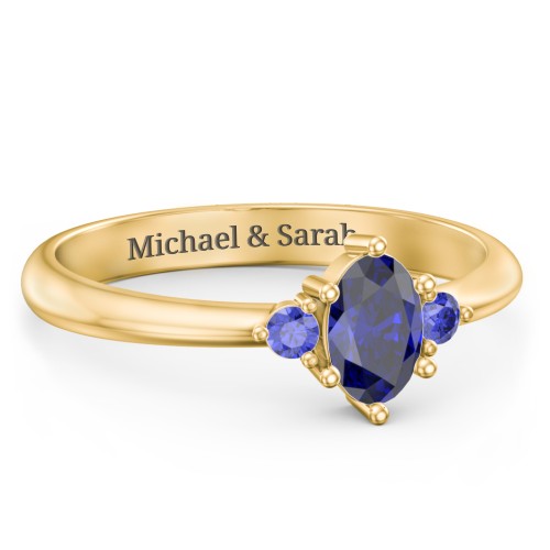 Oval Birthstone Ring with Accents – 18K Gold Plated Silver with Blue Sapphire