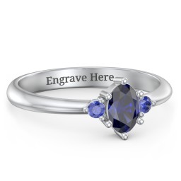 Oval Birthstone Ring with Accents in 925 Sterling Silver with Blue Sapphire