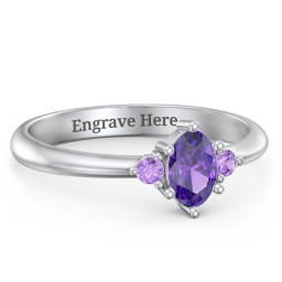 Oval Birthstone Ring with Accents in 925 Sterling Silver with Amethyst