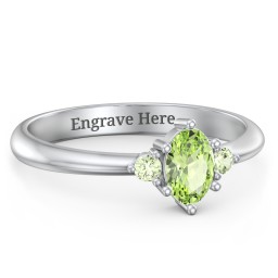 Oval Birthstone Ring with Accents in 925 Sterling Silver with Peridot