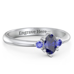 Oval Birthstone Ring with Accents in 925 Sterling Silver with Blue Sapphire
