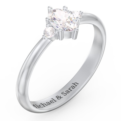 Oval Birthstone Ring with Accents – Sterling Silver with Cubic Zirconia