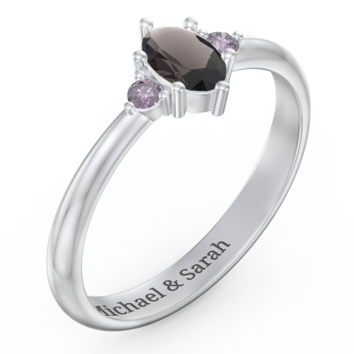 Oval Birthstone Ring with Accents – Sterling Silver with Smokey Quartz and Alexandrite