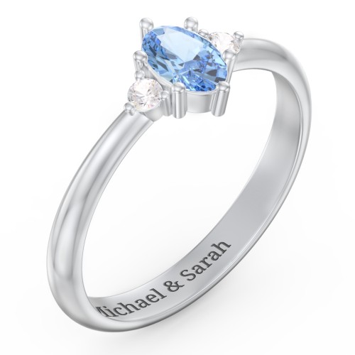 Oval Birthstone Ring with Accents – Sterling Silver with Blue Topaz and Cubic Zirconia