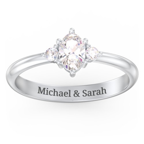 Oval Birthstone Ring with Accents – Sterling Silver with Cubic Zirconia
