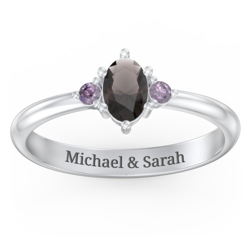 Oval Birthstone Ring with Accents – Sterling Silver with Smokey Quartz and Alexandrite