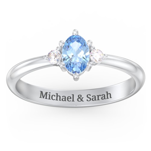 Oval Birthstone Ring with Accents – Sterling Silver with Blue Topaz and Cubic Zirconia