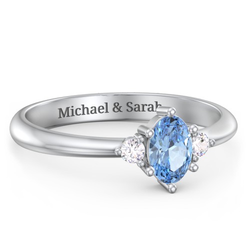 Oval Birthstone Ring with Accents – Sterling Silver with Blue Topaz and Cubic Zirconia