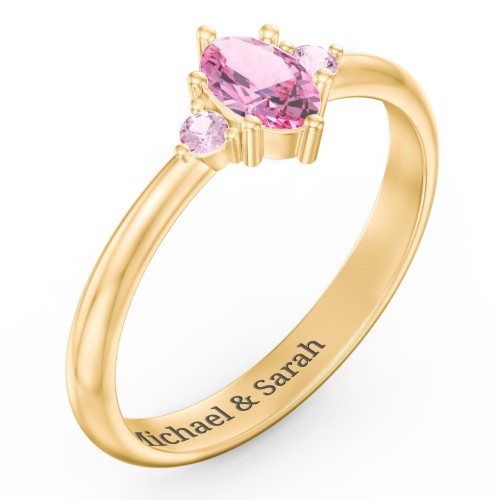 Oval Birthstone Ring with Accents – 10K Yellow Gold with Pink Tourmaline