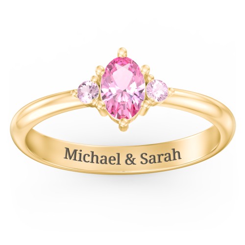 Oval Birthstone Ring with Accents – 10K Yellow Gold with Pink Tourmaline