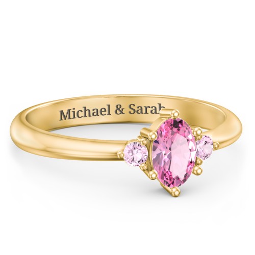 Oval Birthstone Ring with Accents – 10K Yellow Gold with Pink Tourmaline