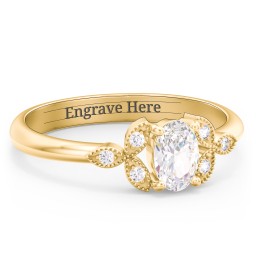 Oval Birthstone Ring With Petal Accents