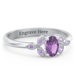 Oval Birthstone Ring With Petal Accents