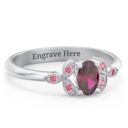 Oval Birthstone Ring With Petal Accents