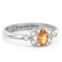 Oval Birthstone Ring With Petal Accents