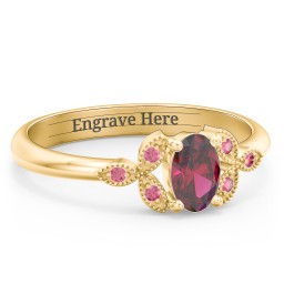 Oval Birthstone Ring With Petal Accents in 18K Gold Plated Silver with Ruby and Red Premium Zirconia