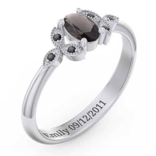 Oval Birthstone Ring With Petal Accents