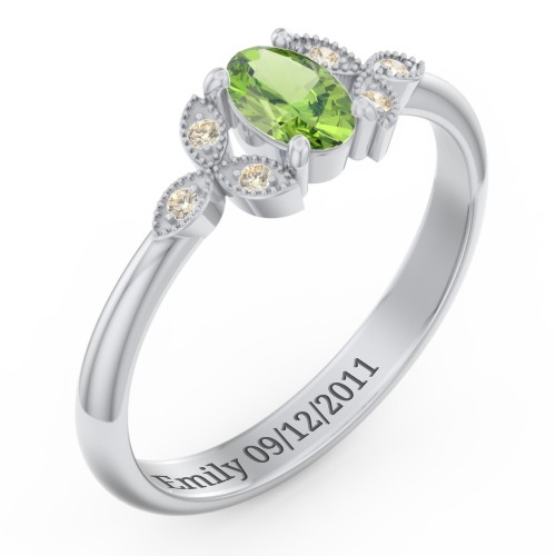 Oval Birthstone Ring With Petal Accents