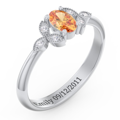 Oval Birthstone Ring With Petal Accents