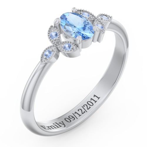 Oval Birthstone Ring With Petal Accents