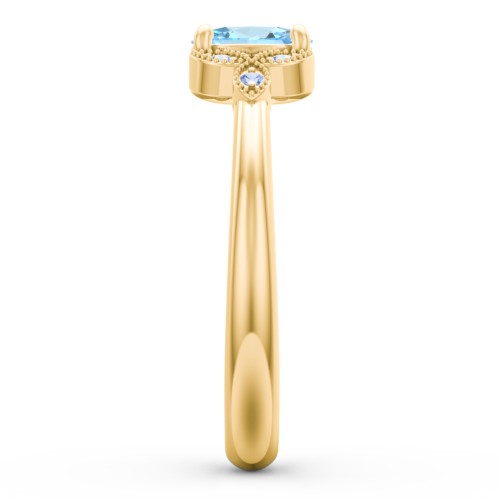 Oval Birthstone Ring With Petal Accents – 18K Gold Plated Silver with Blue Topaz and Fancy Blue Premium Zirconia