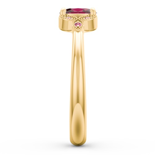 Oval Birthstone Ring With Petal Accents – 18K Gold Plated Silver with Ruby and Red Premium Zirconia