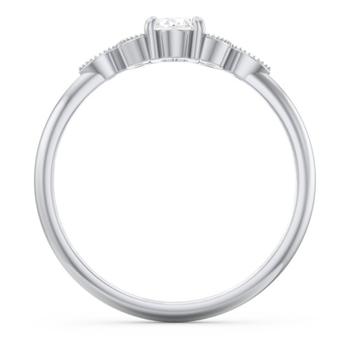 Oval Birthstone Ring With Petal Accents