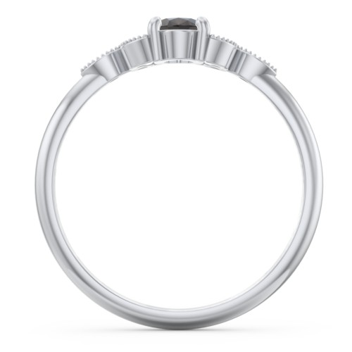 Oval Birthstone Ring With Petal Accents