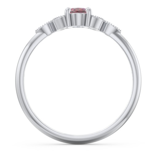 Oval Birthstone Ring With Petal Accents