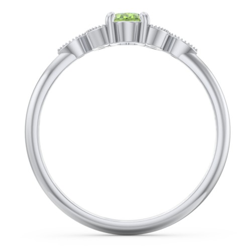 Oval Birthstone Ring With Petal Accents