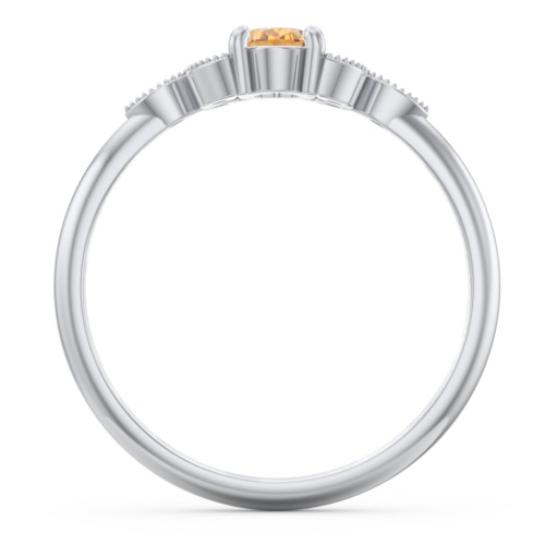 Oval Birthstone Ring With Petal Accents