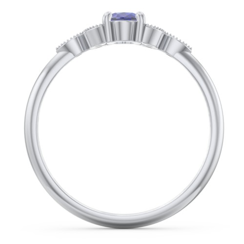 Oval Birthstone Ring With Petal Accents