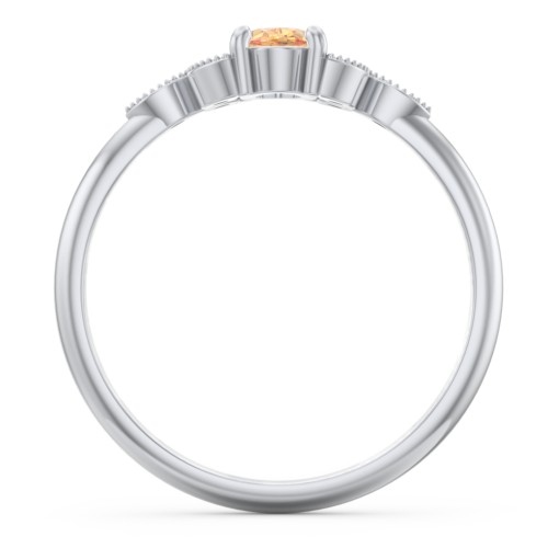 Oval Birthstone Ring With Petal Accents