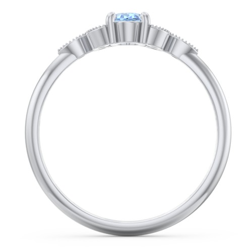 Oval Birthstone Ring With Petal Accents