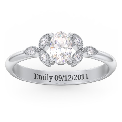 Oval Birthstone Ring With Petal Accents