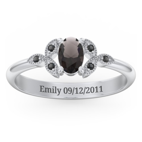 Oval Birthstone Ring With Petal Accents
