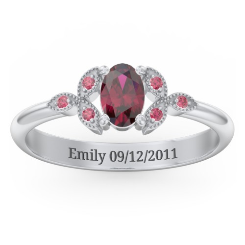 Oval Birthstone Ring With Petal Accents